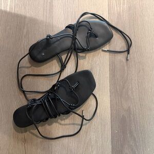 Target Black Lace-Up Square-Toe Flat Sandals